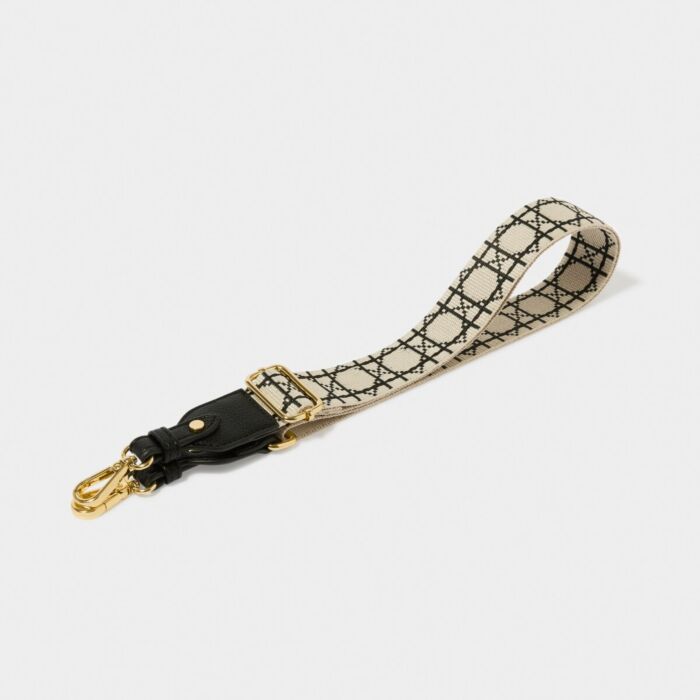 Katie Loxton Canvas Bag Strap - Black & White Geometric Line